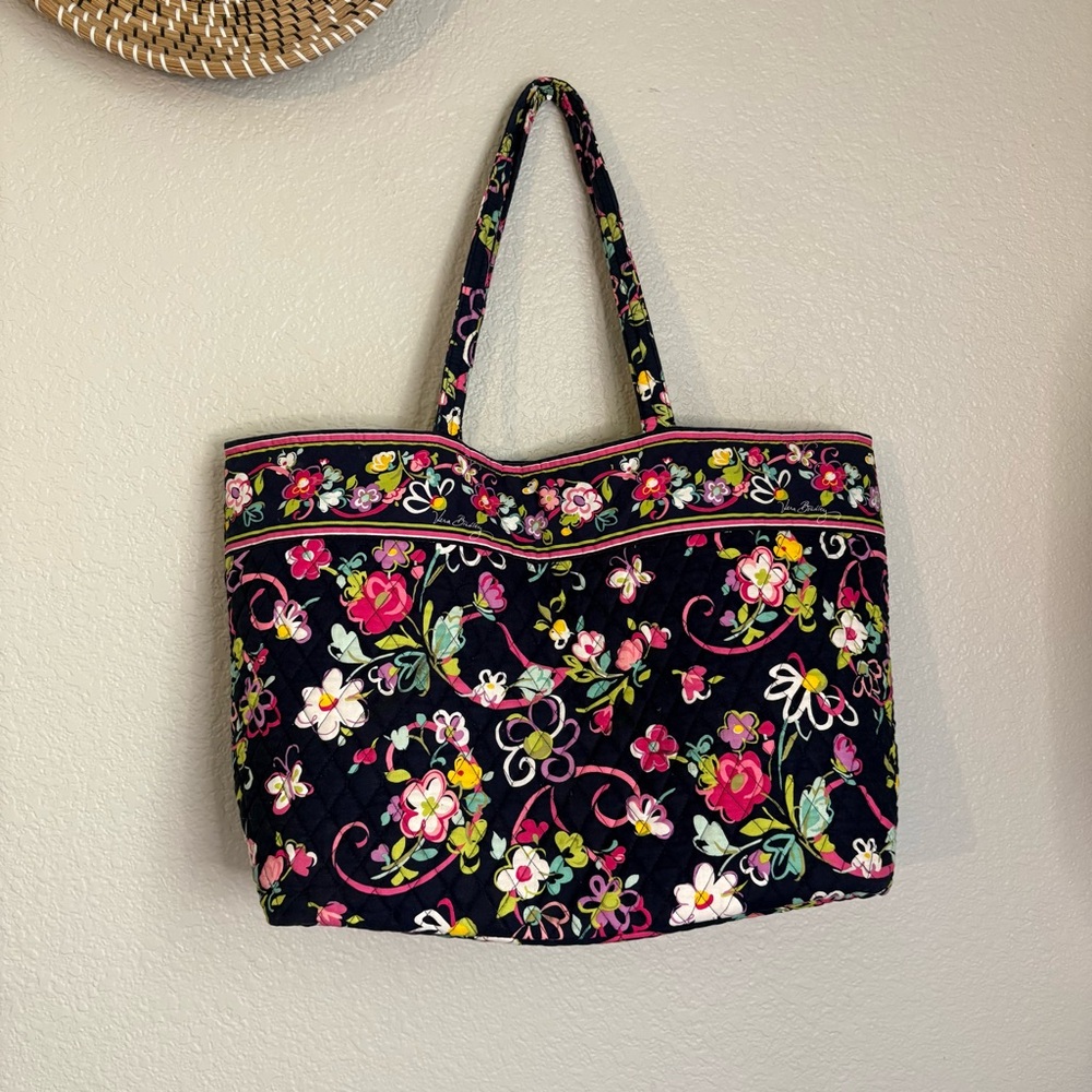 Vera Bradley Floral Tote Bag - Black and Pink